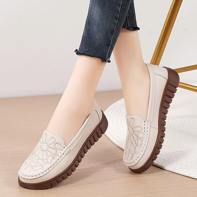 Casual Flower Genuine Leather Flats Platform Loafers Shoes
