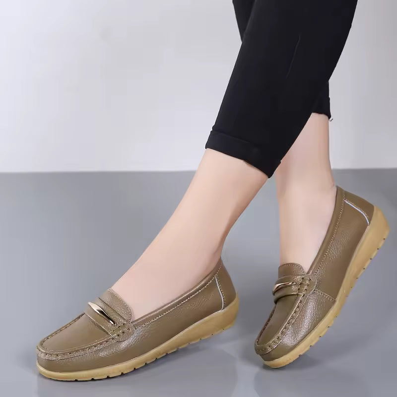 Casual Genuine Leather Loafers Platform Bling Slip Flats Shoes