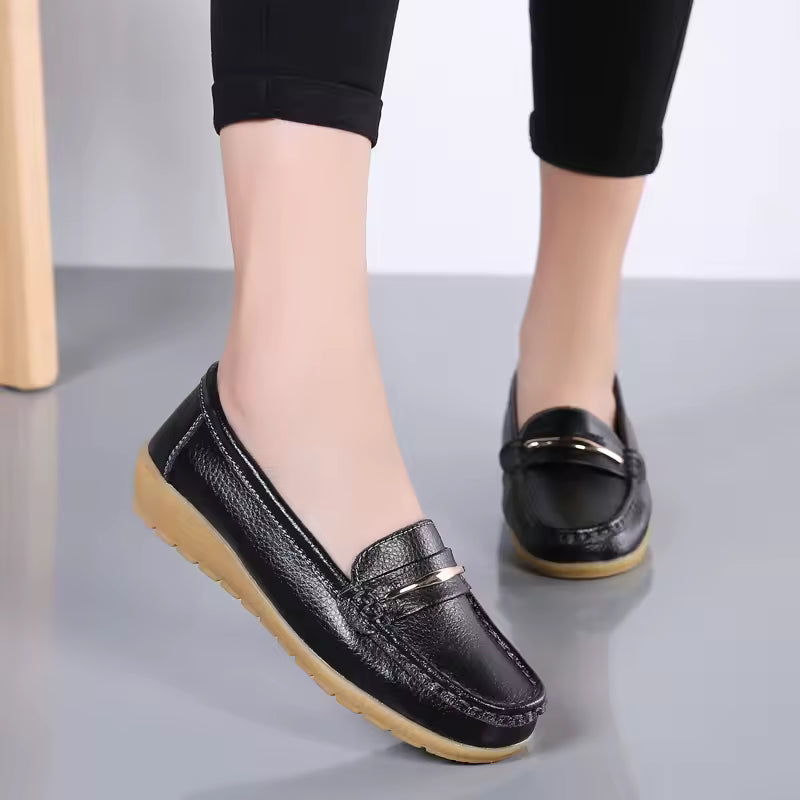 Casual Genuine Leather Loafers Platform Bling Slip Flats Shoes