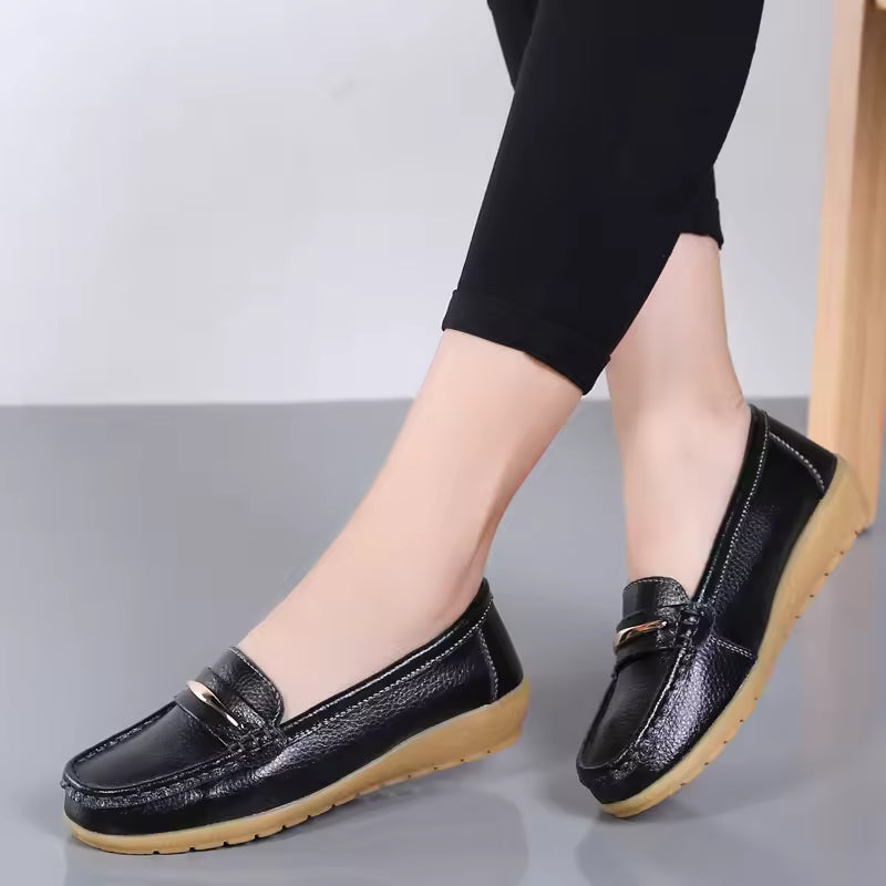 Casual Genuine Leather Loafers Platform Bling Slip Flats Shoes