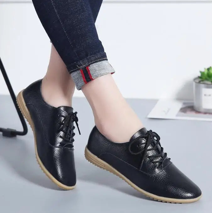 Casual Genuine Leather Loafers Soft Round Toe Flats Shoes