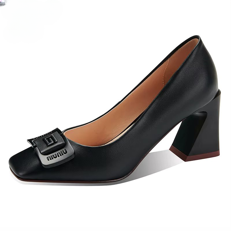 Casual Genuine Leather Square Toe High Heels