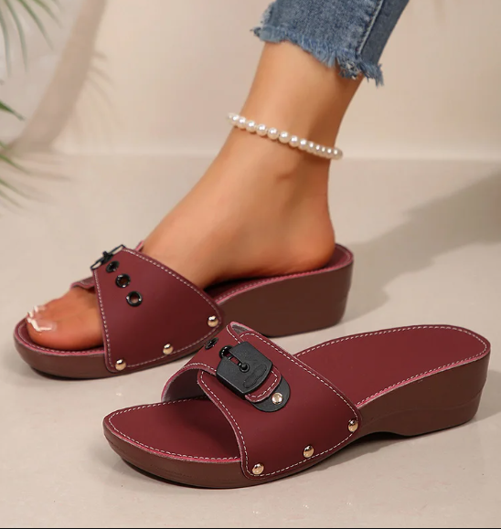 Casual Geometric Open Slip-On Wedges Sandals