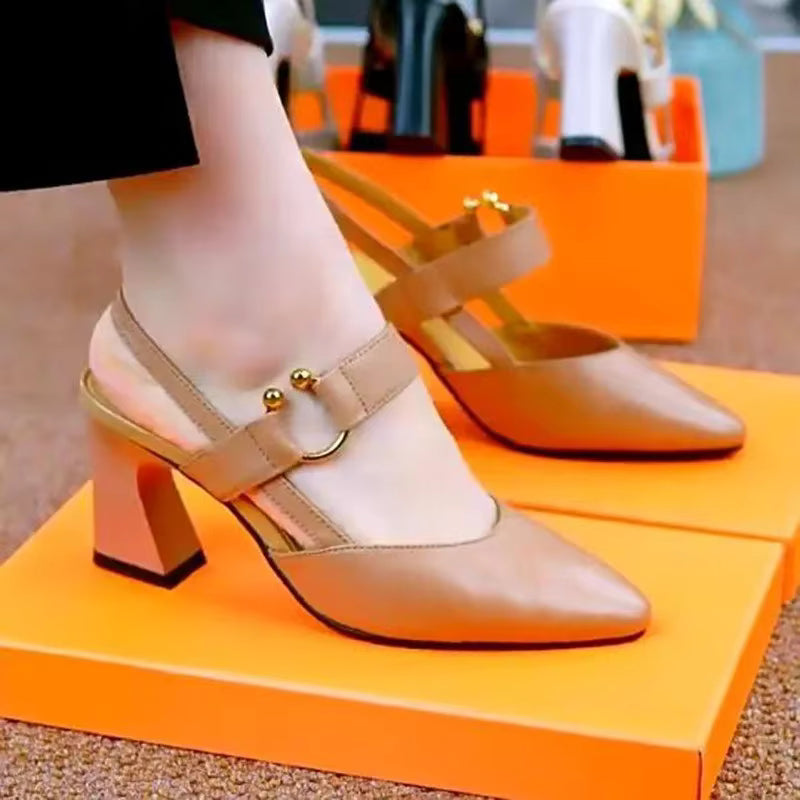 Casual Geometric Pointed Toe Buckle Street Party Pumps Heel