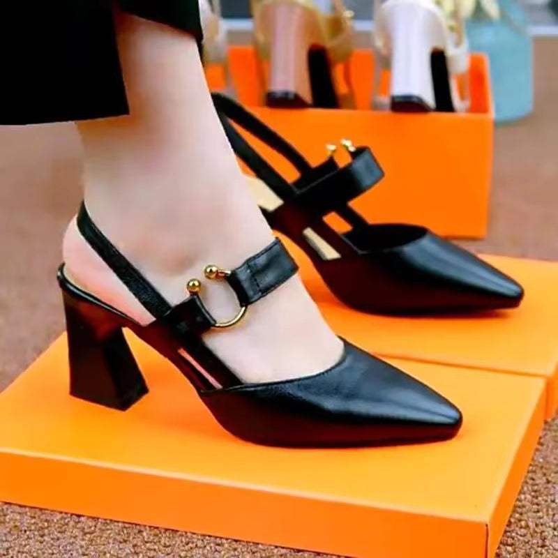 Casual Geometric Pointed Toe Buckle Street Party Pumps Heel