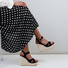 Casual Gladiator Solid Buckle Strap Wedge Sandals