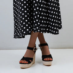 Casual Gladiator Solid Buckle Strap Wedge Sandals