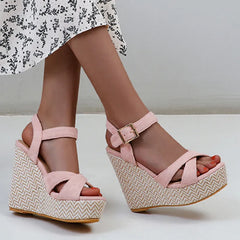 Casual Gladiator Solid Buckle Strap Wedge Sandals