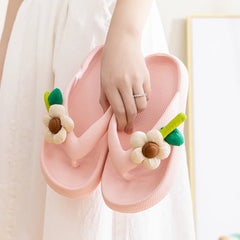 Casual Handmade Flower Soft-Bottom Cloud Beach Style Flip-flops Slippers