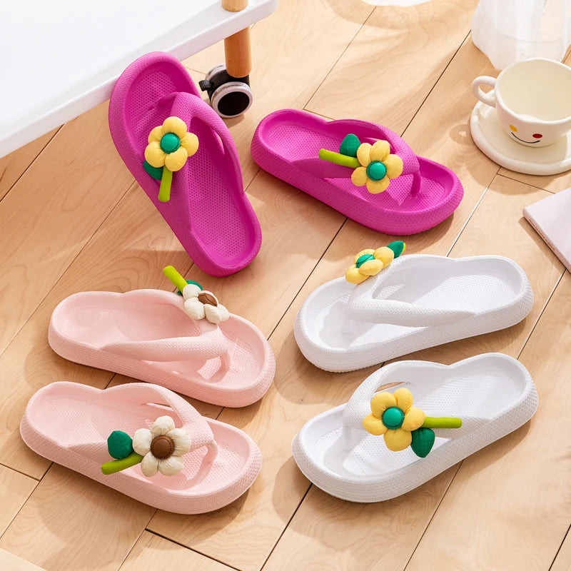 Casual Handmade Flower Soft-Bottom Cloud Beach Style Flip-flops Slippers