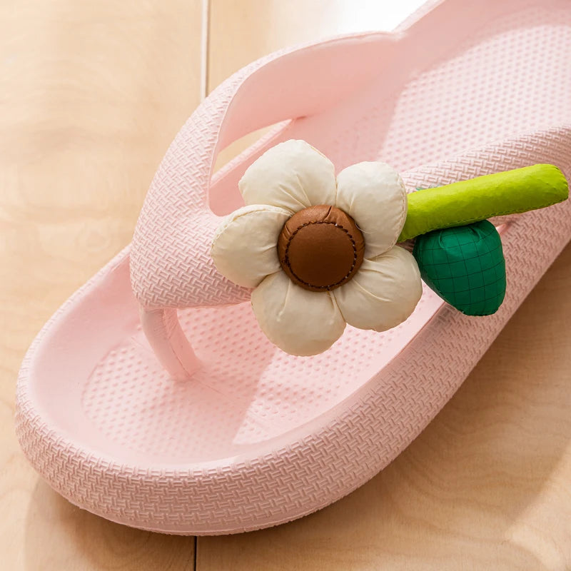 Casual Handmade Flower Soft-Bottom Cloud Beach Style Flip-flops Slippers