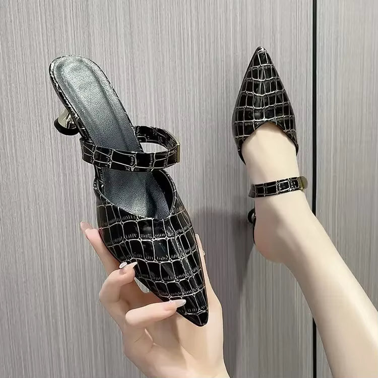 Casual High Heels Outdoor Slide Pointed Toe Mules Slippers