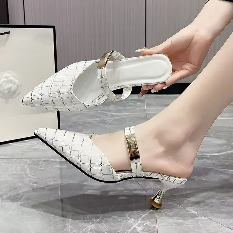 Casual High Heels Outdoor Slide Pointed Toe Mules Slippers