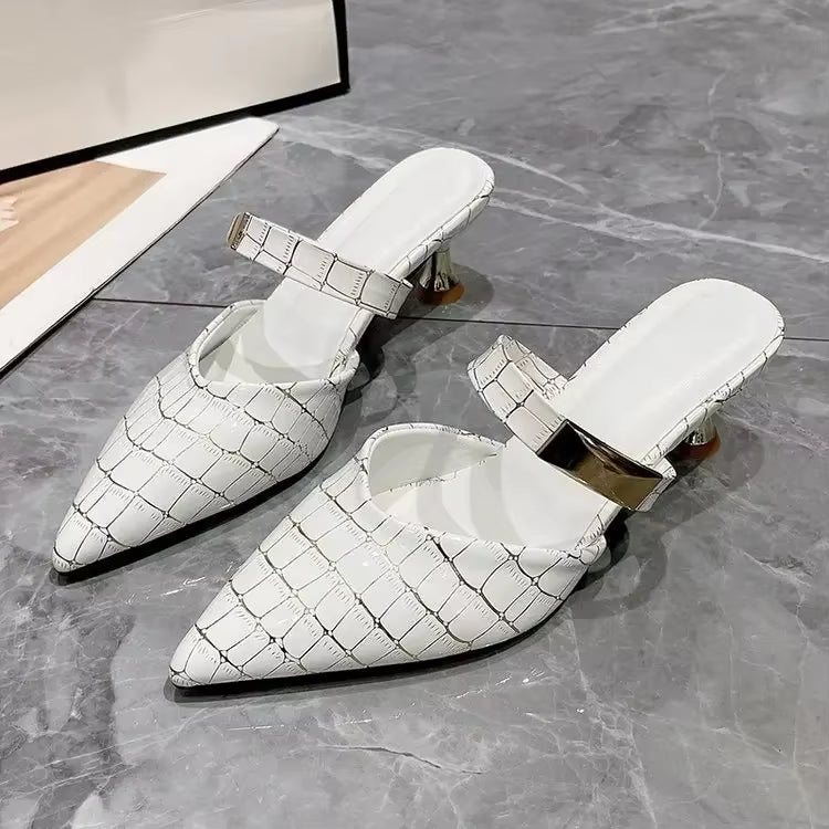 Casual High Heels Outdoor Slide Pointed Toe Mules Slippers