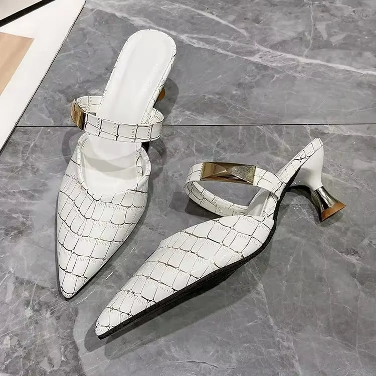 Casual High Heels Outdoor Slide Pointed Toe Mules Slippers