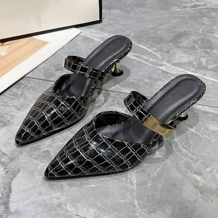 Casual High Heels Outdoor Slide Pointed Toe Mules Slippers
