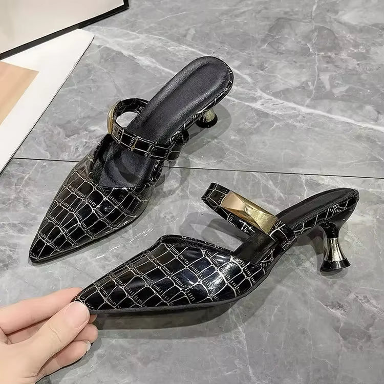Casual High Heels Outdoor Slide Pointed Toe Mules Slippers