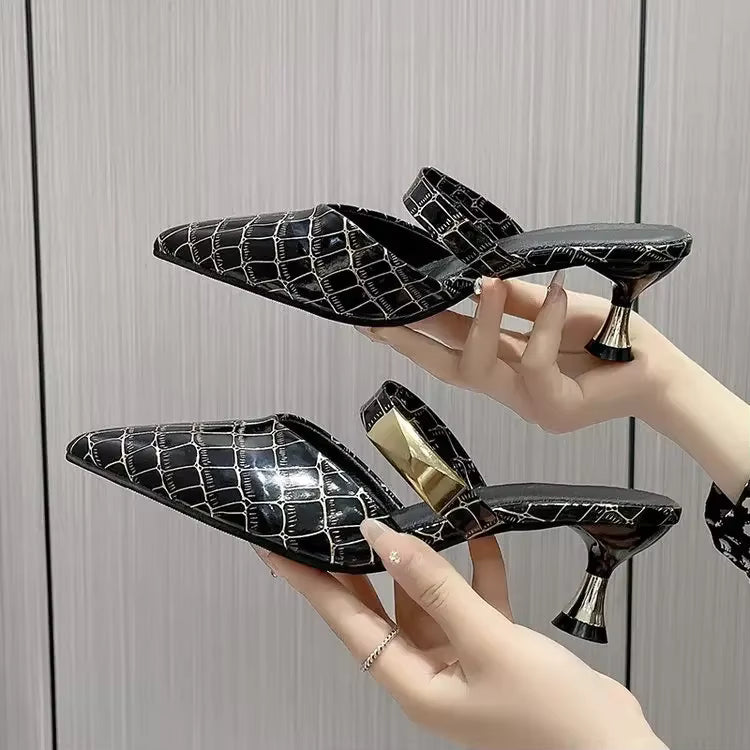 Casual High Heels Outdoor Slide Pointed Toe Mules Slippers
