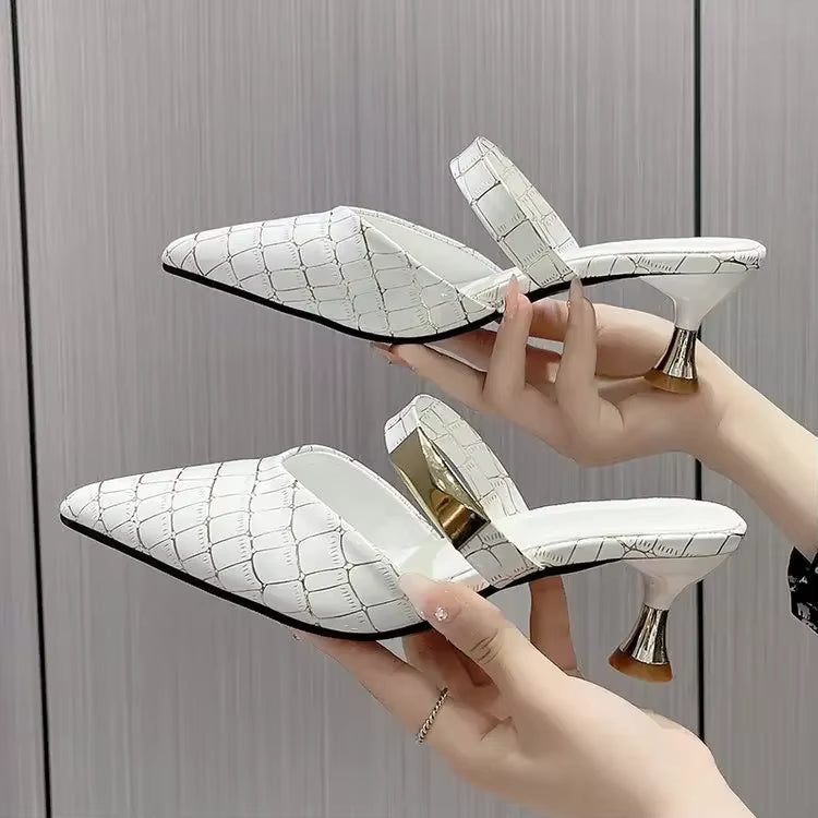 Casual High Heels Outdoor Slide Pointed Toe Mules Slippers
