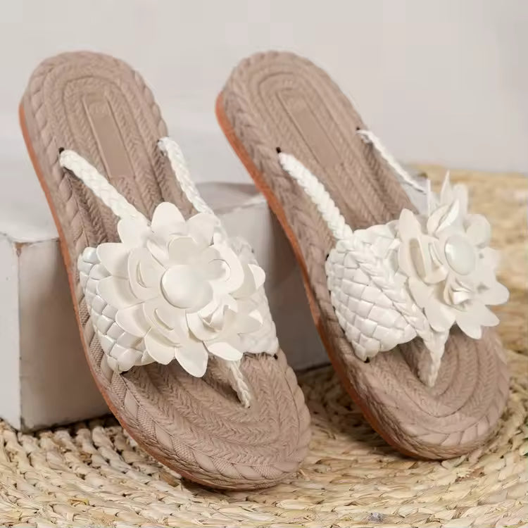 Casual Holographic Braided Floral Pattern Toe Post Beach Flip Flops