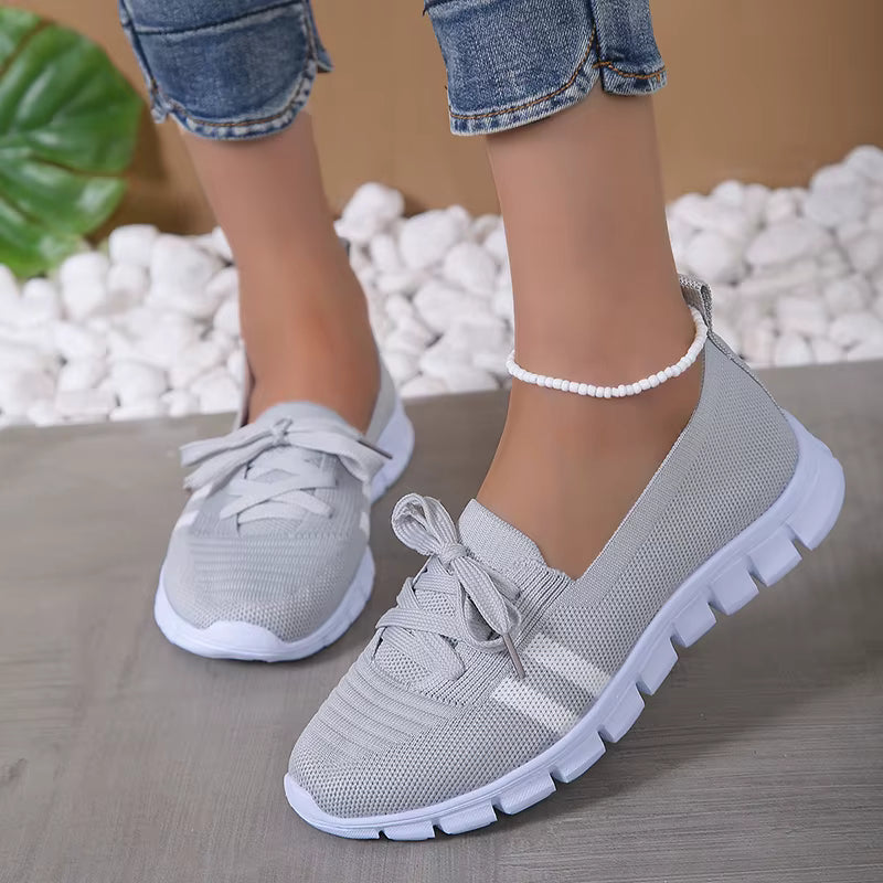 Casual Lace Up Breathable Soft Knitted Striped Sole Loafers Flats Shoes