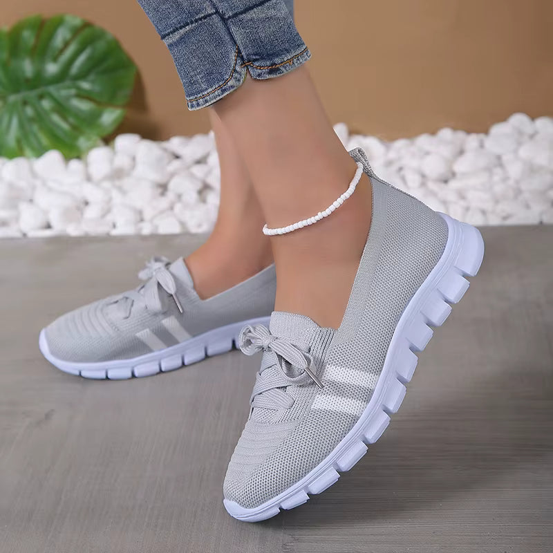 Casual Lace Up Breathable Soft Knitted Striped Sole Loafers Flats Shoes