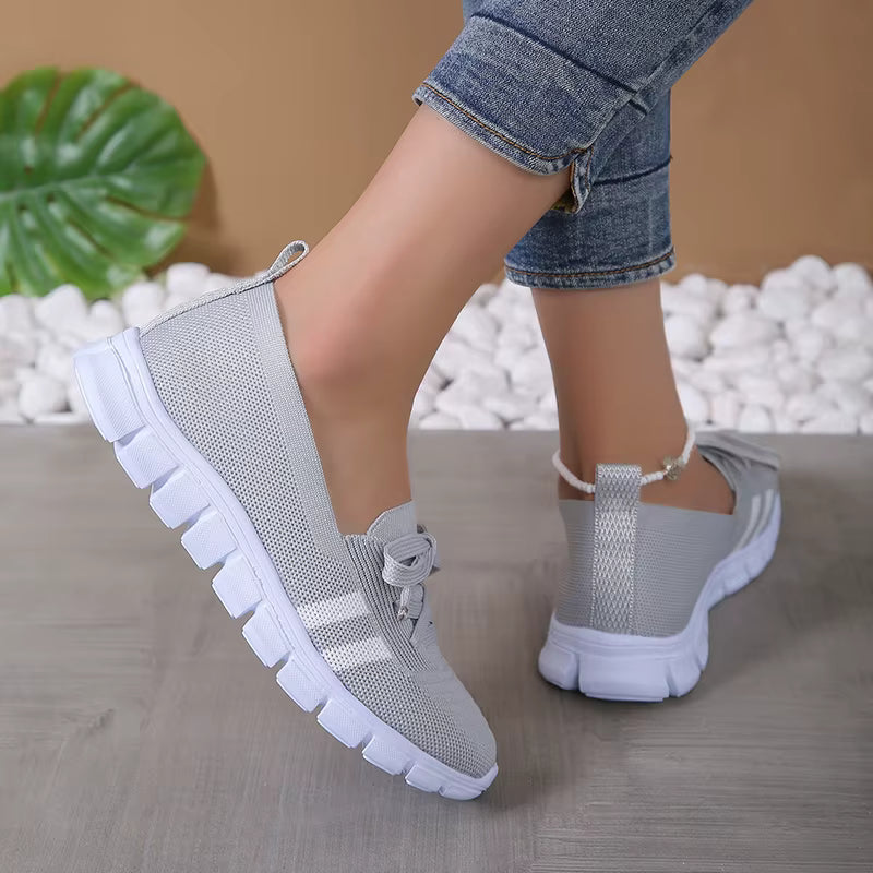 Casual Lace Up Breathable Soft Knitted Striped Sole Loafers Flats Shoes