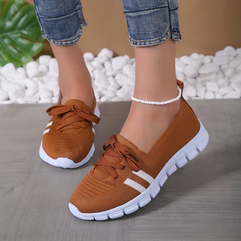 Casual Lace Up Breathable Soft Knitted Striped Sole Loafers Flats Shoes