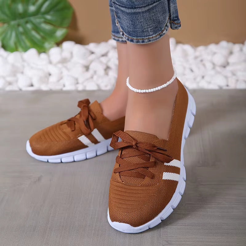 Casual Lace Up Breathable Soft Knitted Striped Sole Loafers Flats Shoes