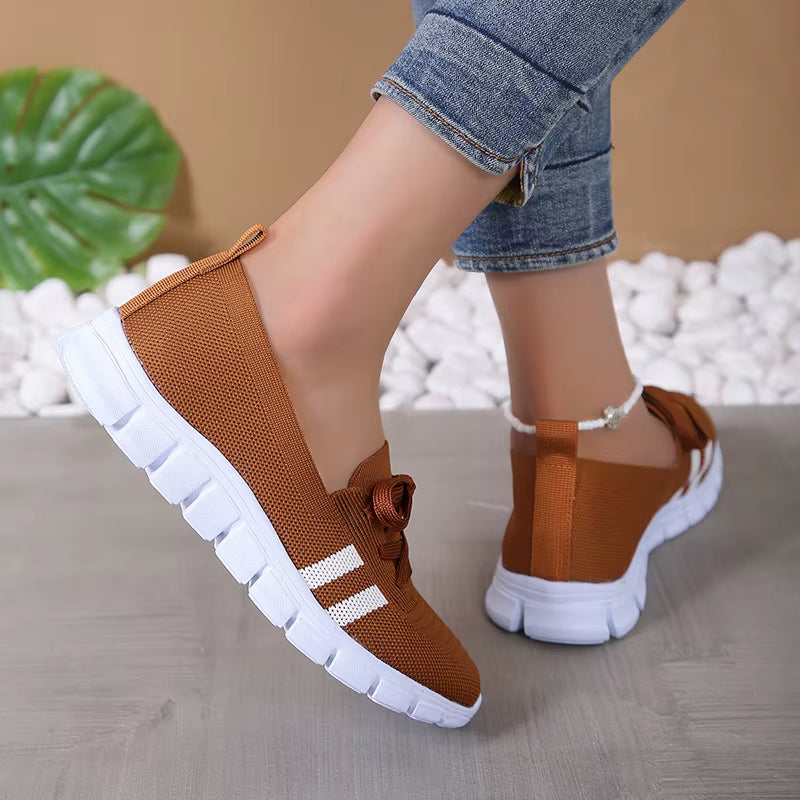 Casual Lace Up Breathable Soft Knitted Striped Sole Loafers Flats Shoes