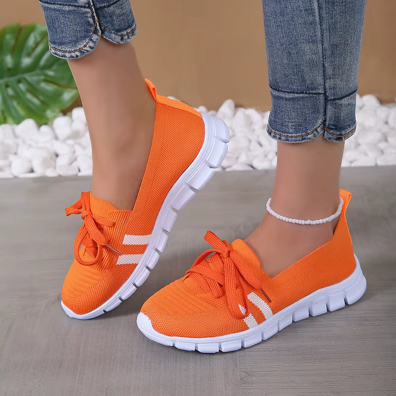 Casual Lace Up Breathable Soft Knitted Striped Sole Loafers Flats Shoes