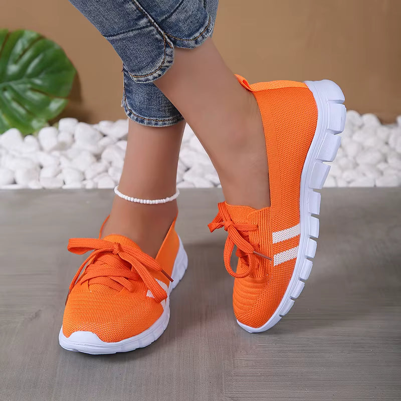 Casual Lace Up Breathable Soft Knitted Striped Sole Loafers Flats Shoes