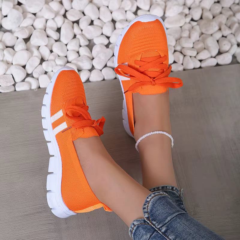 Casual Lace Up Breathable Soft Knitted Striped Sole Loafers Flats Shoes