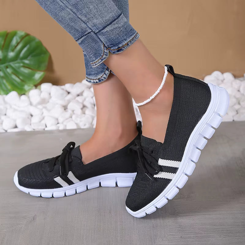 Casual Lace Up Breathable Soft Knitted Striped Sole Loafers Flats Shoes