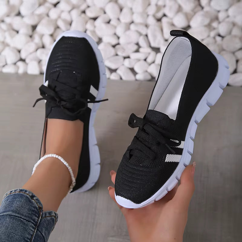 Casual Lace Up Breathable Soft Knitted Striped Sole Loafers Flats Shoes