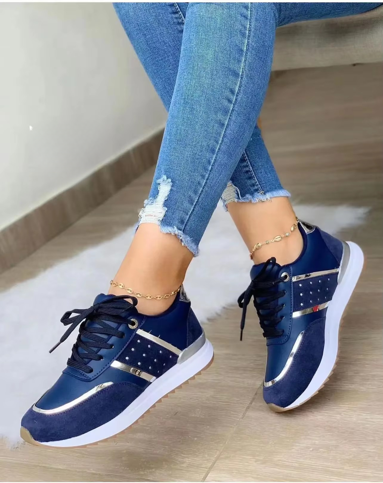 Casual Leather Patchwork Round Toe Outdoor Running Platform Shoes