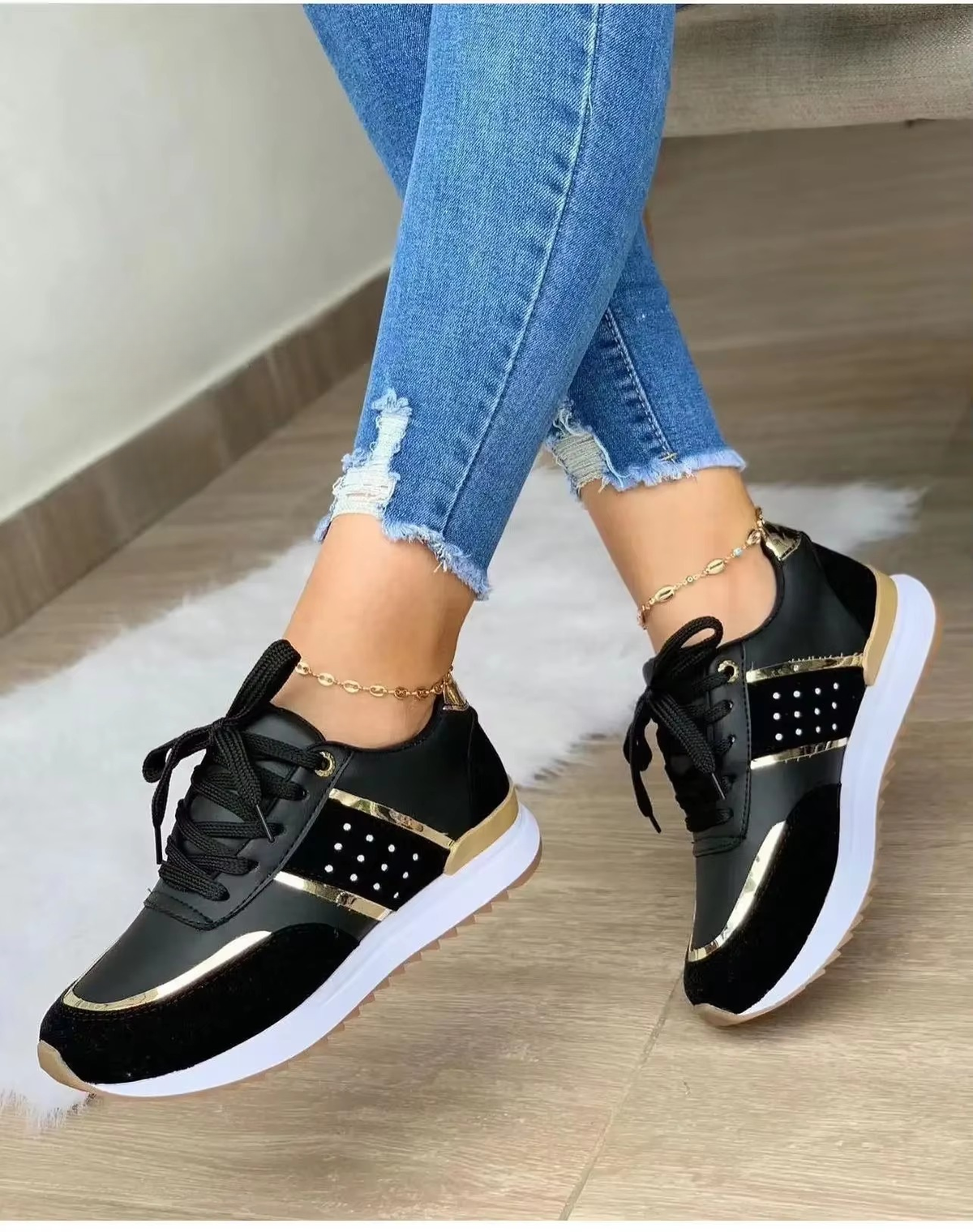 Casual Leather Patchwork Round Toe Outdoor Running Platform Shoes
