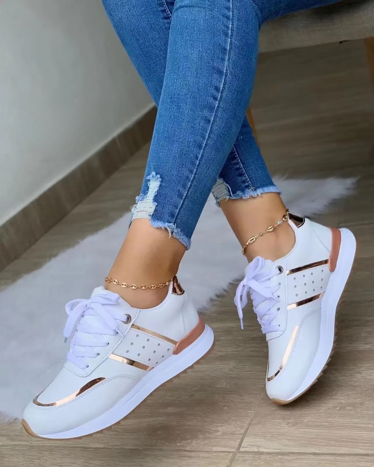 Casual Leather Patchwork Round Toe Outdoor Running Platform Shoes