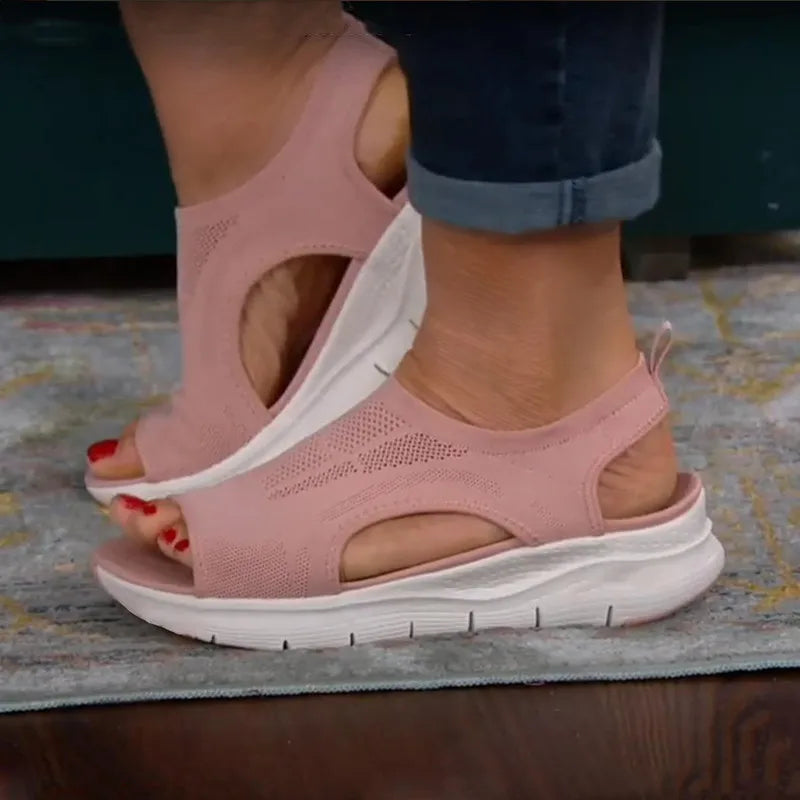 Casual Light Mesh Fish Platform Open Toe Wedge Sandals