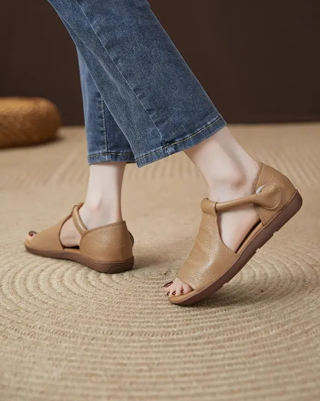 Casual Lightweight Cross Adjustable Ankle Strap With Open-Toe Flat Sandals