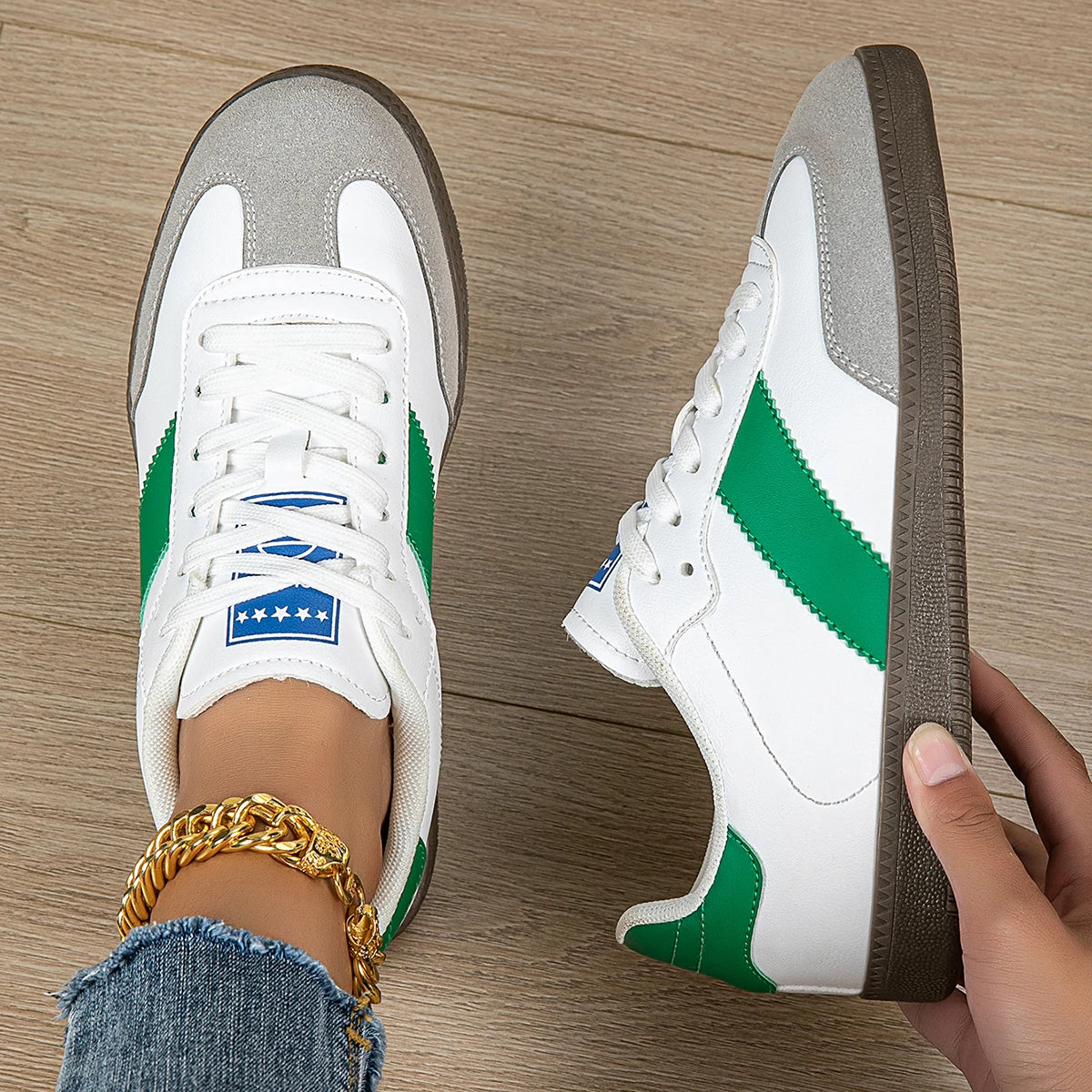 Casual Lightweight Round Toe Non-Slip Lace-Up Low Heel Sports Shoes