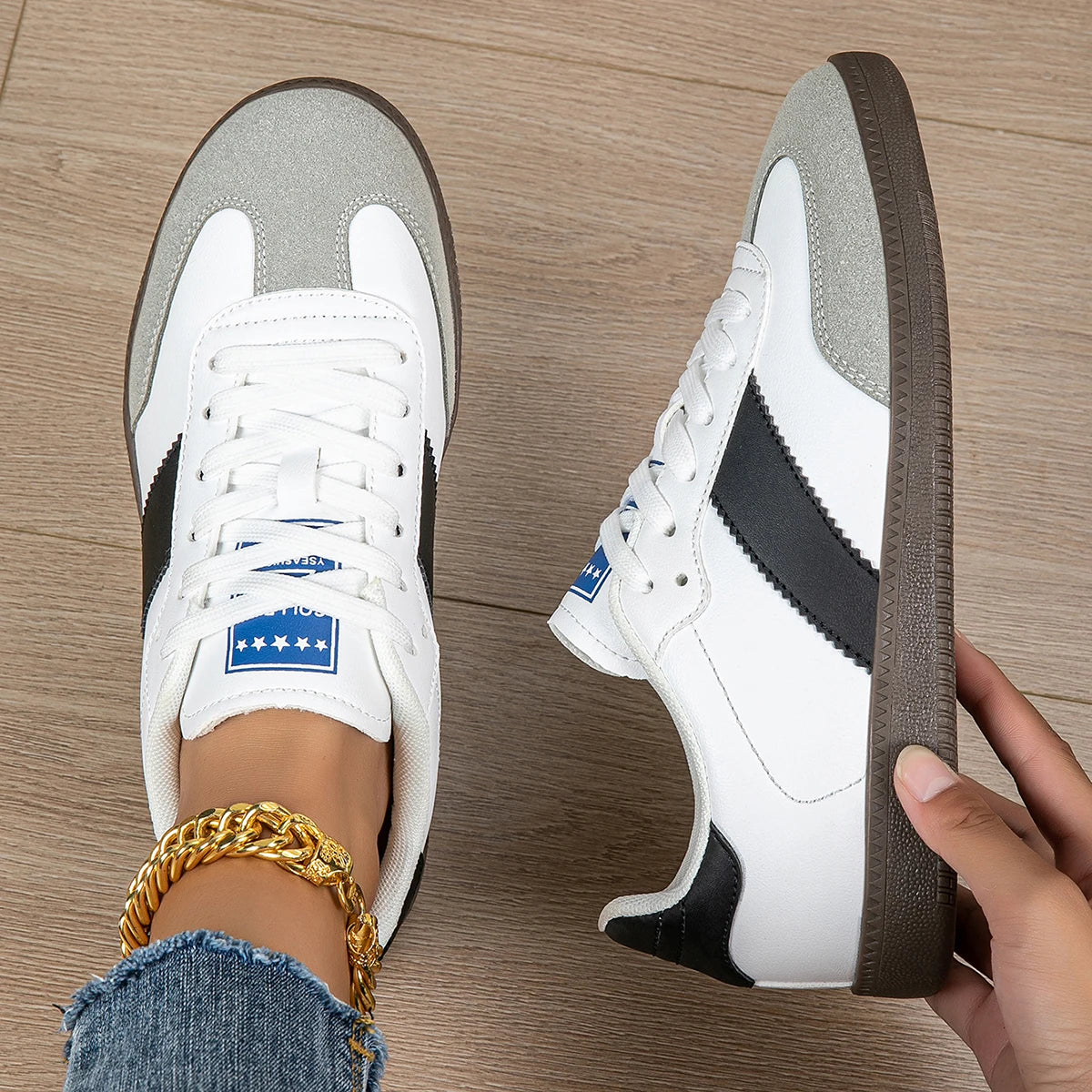 Casual Lightweight Round Toe Non-Slip Lace-Up Low Heel Sports Shoes