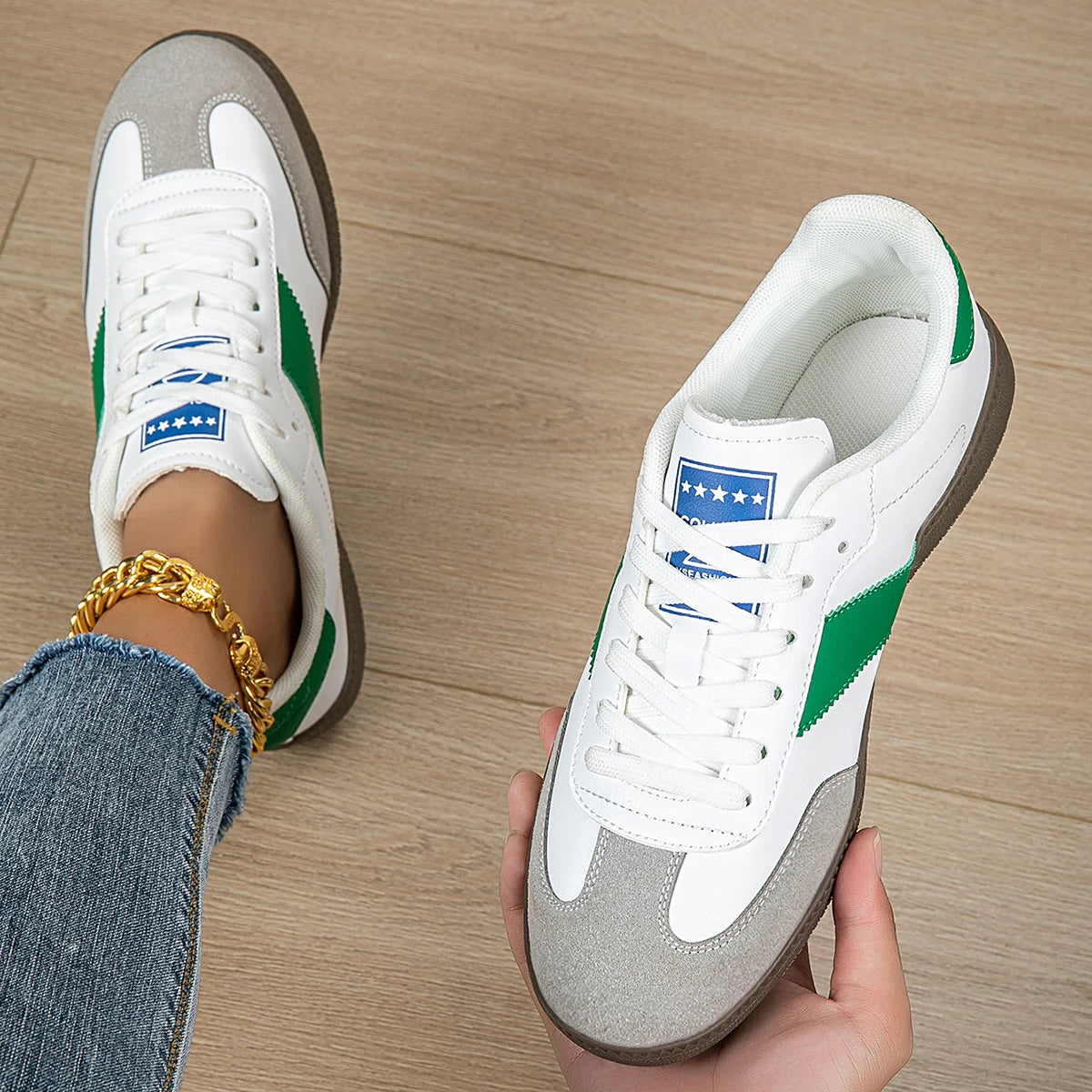 Casual Lightweight Round Toe Non-Slip Lace-Up Low Heel Sports Shoes