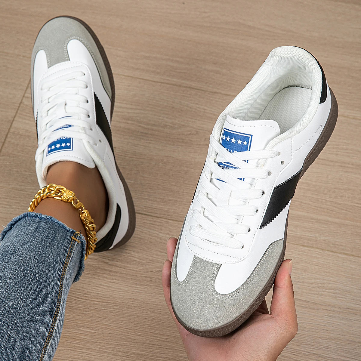 Casual Lightweight Round Toe Non-Slip Lace-Up Low Heel Sports Shoes