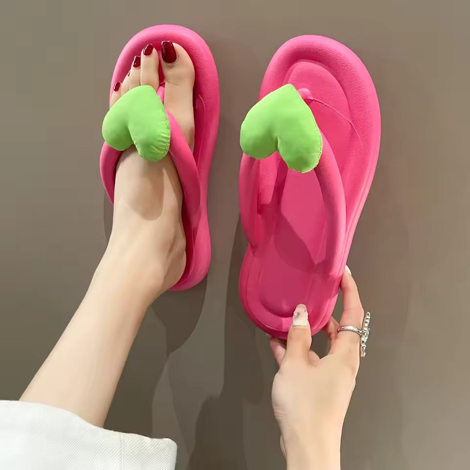 Casual Love Heart Bowknot Soft Bottom Flat Slippers