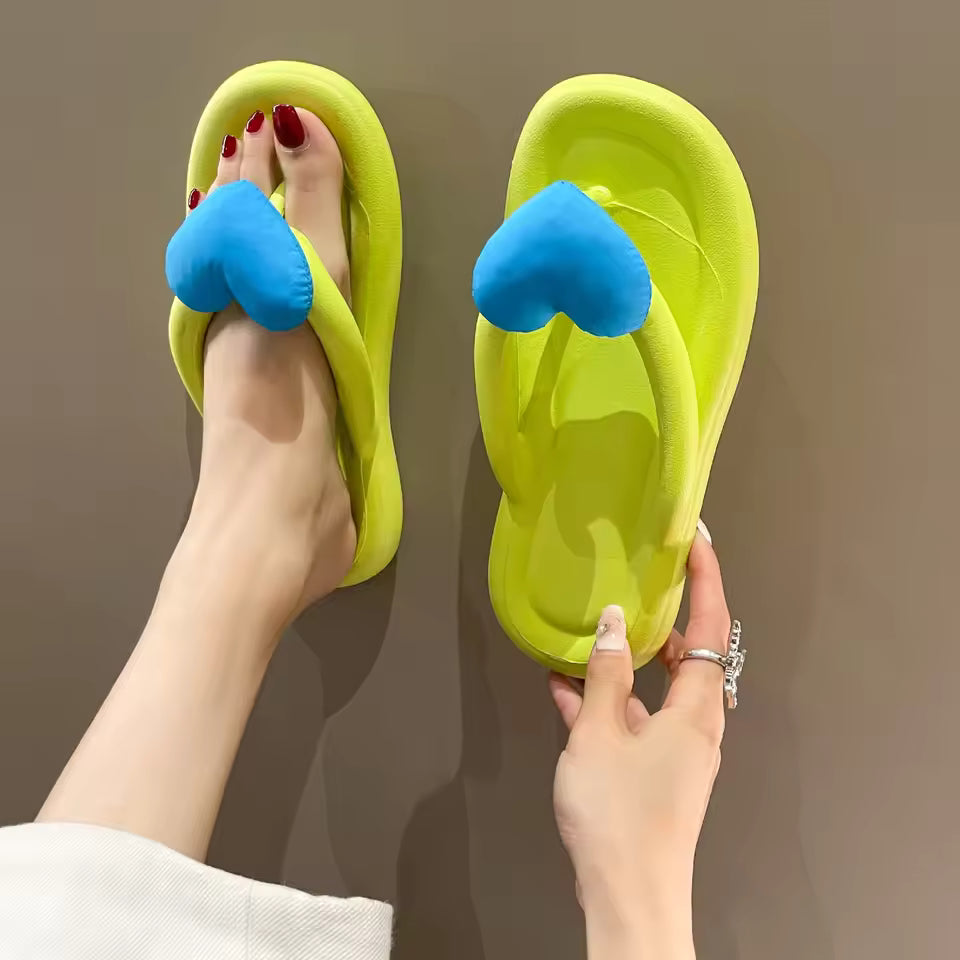 Casual Love Heart Bowknot Soft Bottom Flat Slippers