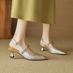 Casual Buckle Toe Temperament Pearl Low Heel Sandals