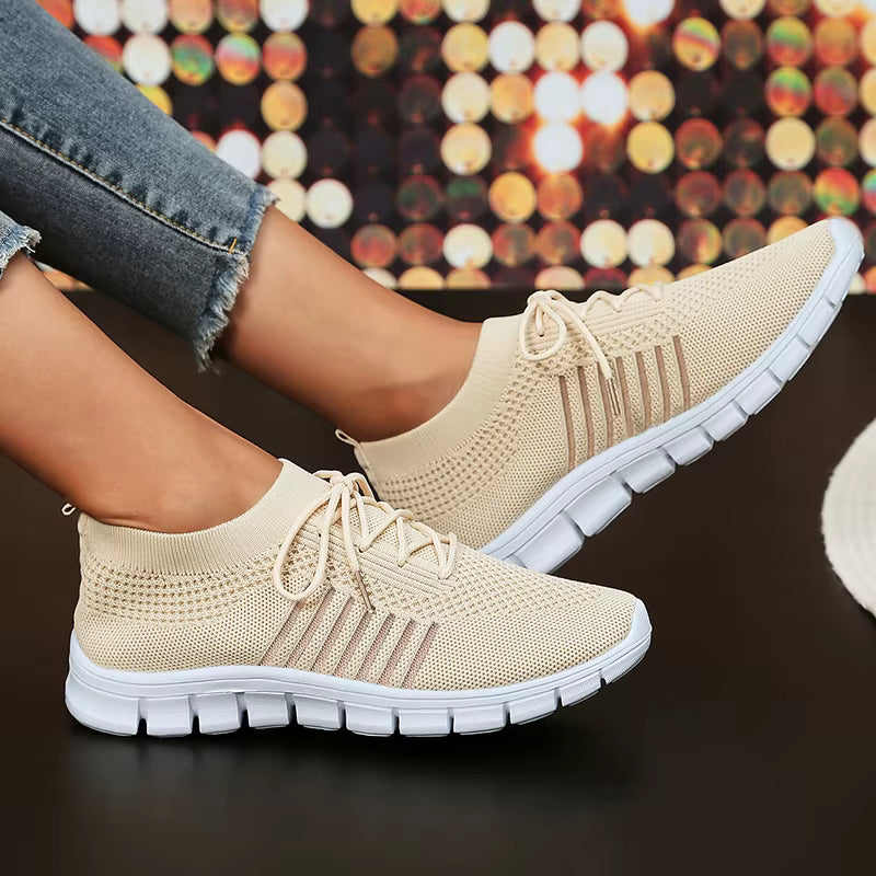 Casual Non Slip Knitted Soft Sole Round Toe Slip On Flats Sneakers