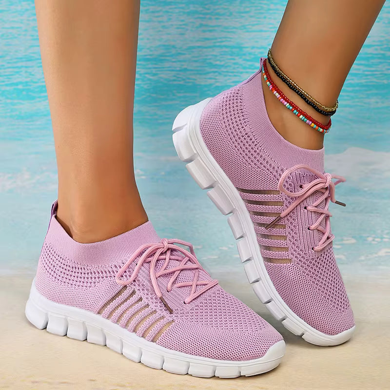 Casual Non Slip Knitted Soft Sole Round Toe Slip On Flats Sneakers