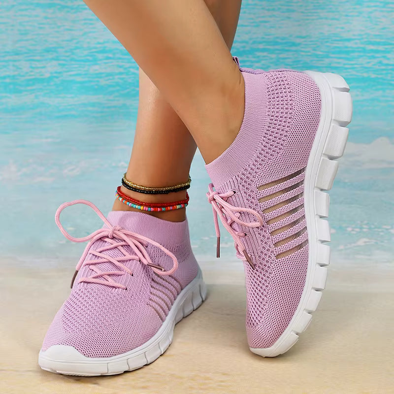 Casual Non Slip Knitted Soft Sole Round Toe Slip On Flats Sneakers